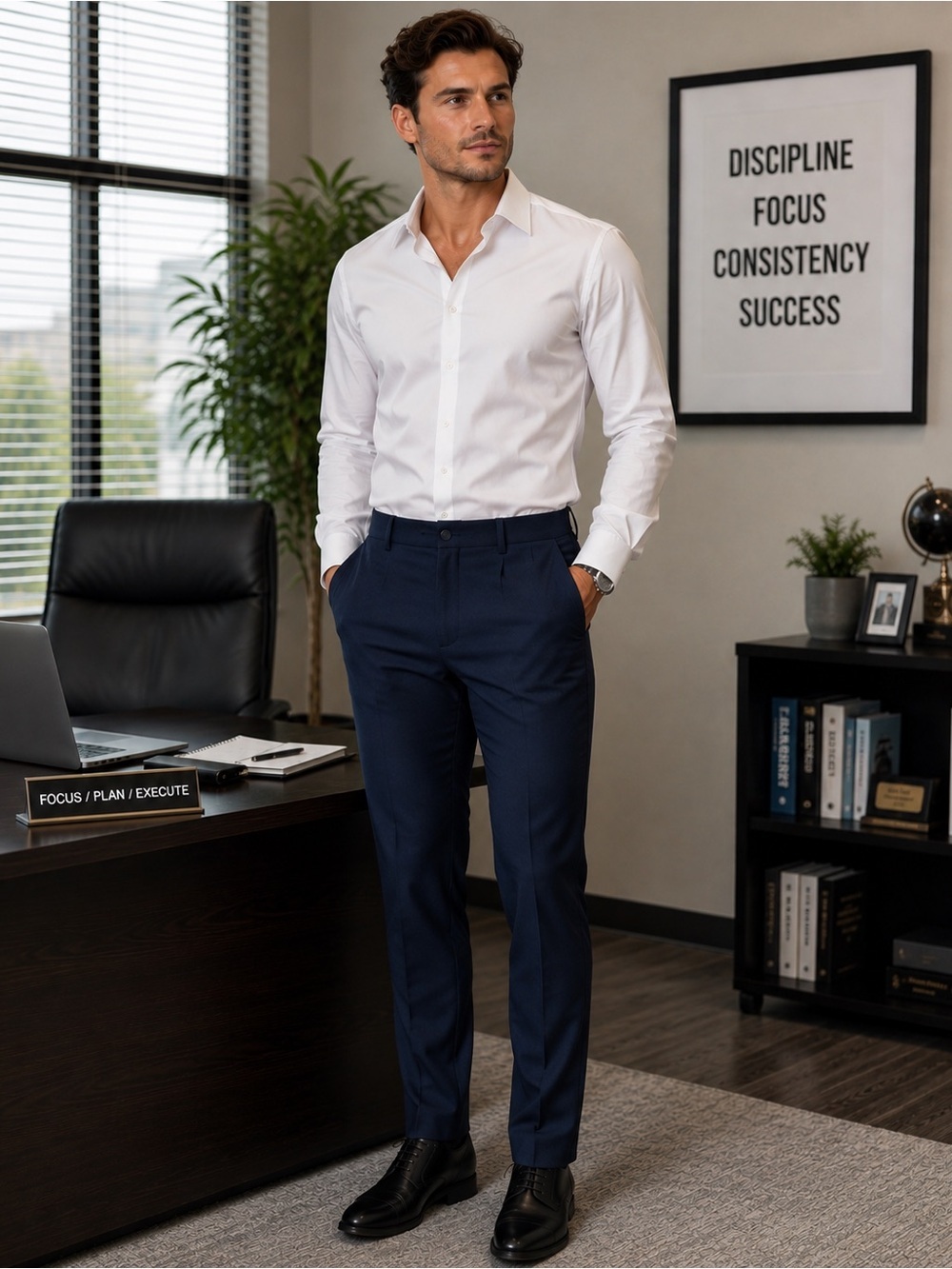 Men’s Haggar Navy Blue Dress Pants Classic Fit Business Casual Trousers 34/30